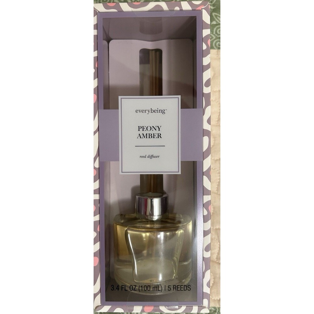 everybeing Peony & Amber Reed Diffuser Oil 3.4 fl oz, 5 Reeds, Glass